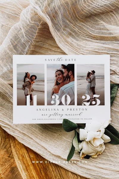 Modern Minimal Frame Photo Save the Date Corjl Printable PDF Template Pampas Grass Boho Bride Save the Date Card