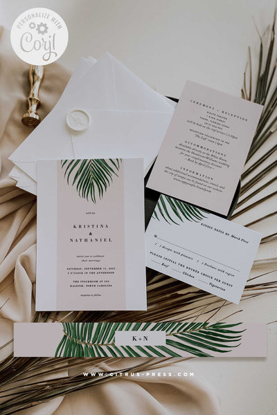 Mod Tropical Wedding Invitation PDF DIY Self Editable Template Corjl Template Printable