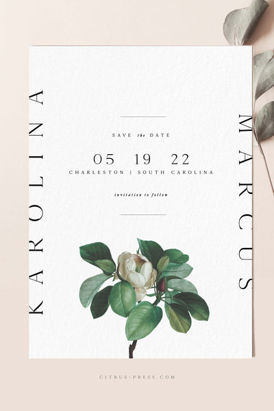 Modern Magnolia Wedding Invitation Save the Date Card Announcement