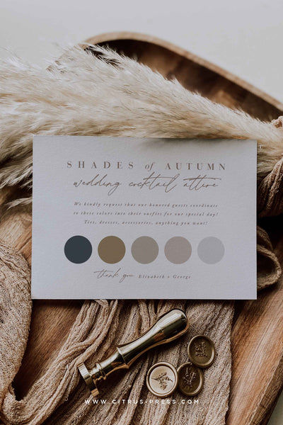 Color Chart for Wedding Day Attire