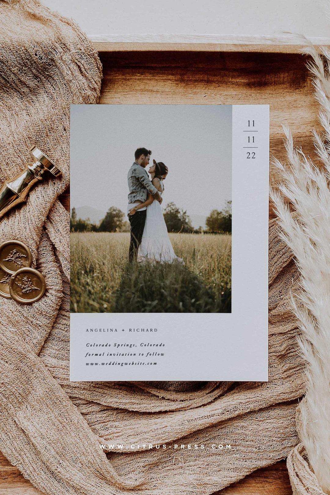 modern dress for save the date Minimal Photo Save the Date – Citrus Press