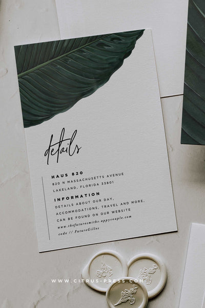 Minimal Tropical Wedding Invitation Suite Enclosure