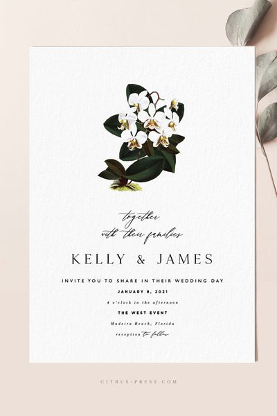 Modern Orchid Tropical Wedding Invitation Destination Beach Card