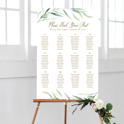 Greenery Eucalyptus Seating Chart Wedding DIY Printable Corjl Template