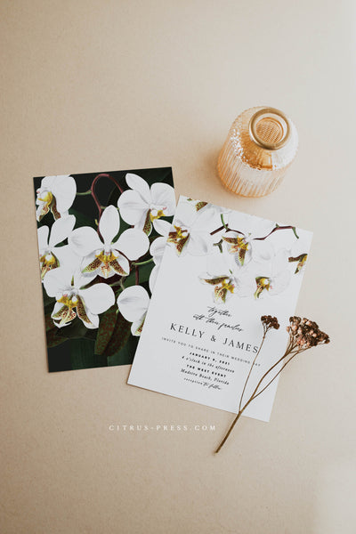 Modern Orchid Tropical Wedding Invitation Destination Beach Card