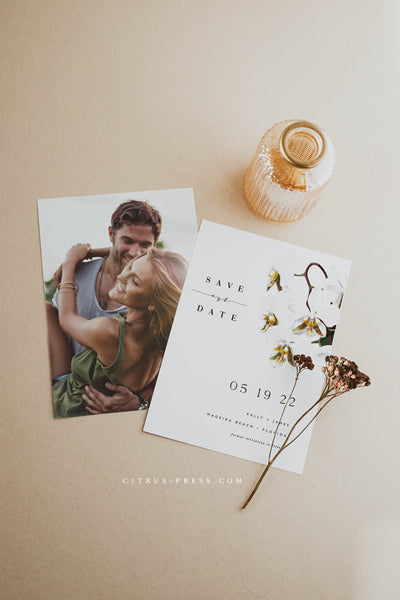 Modern Orchid Save the Date Wedding Announcement Card