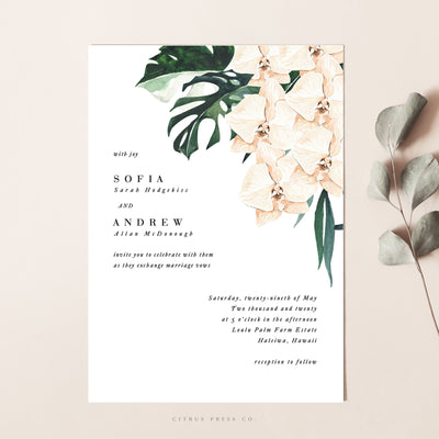 Orchid Wedding Invitation for tropical destination wedding 