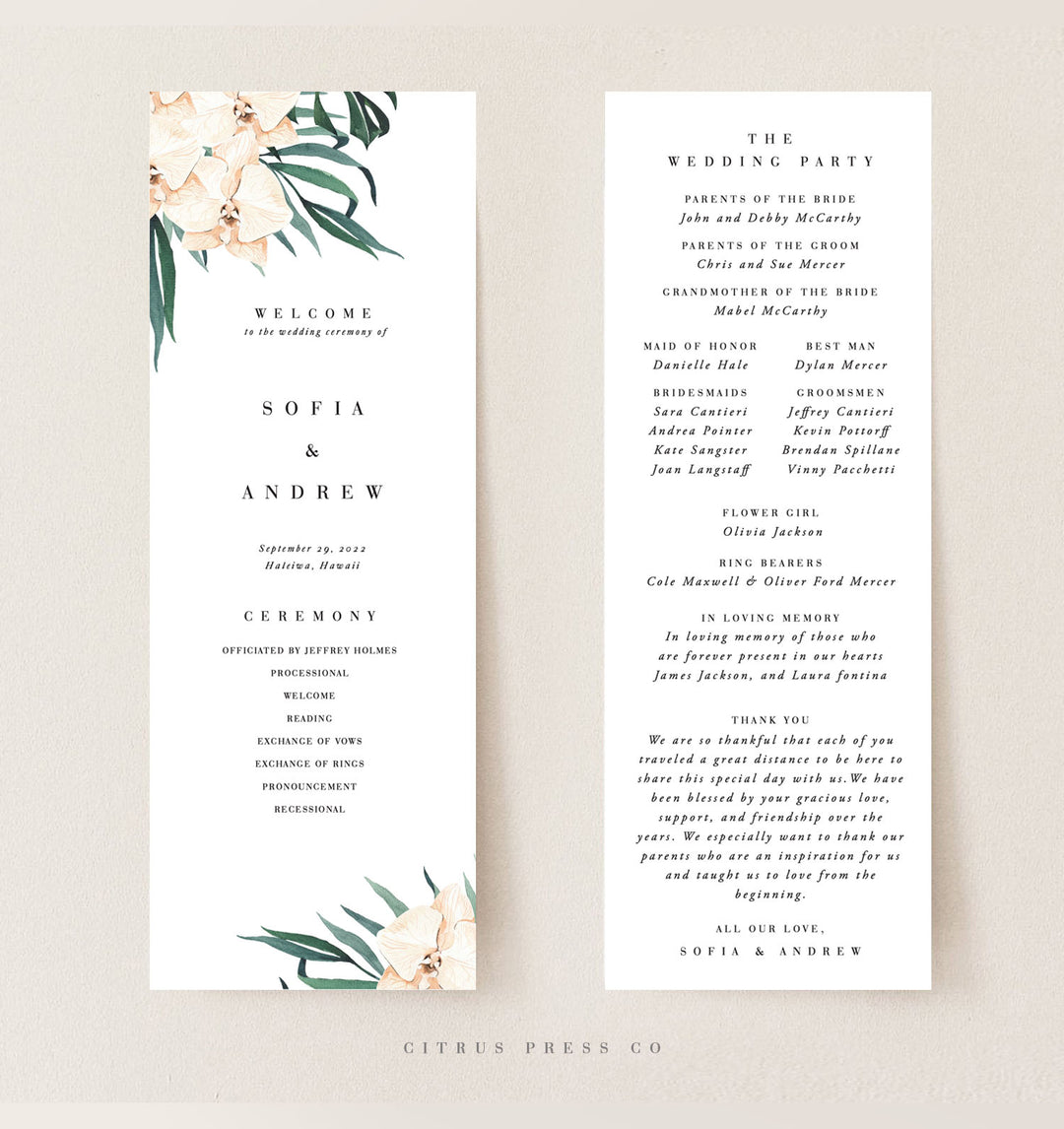 Tea length wedding programs | Beachweddingtips.com