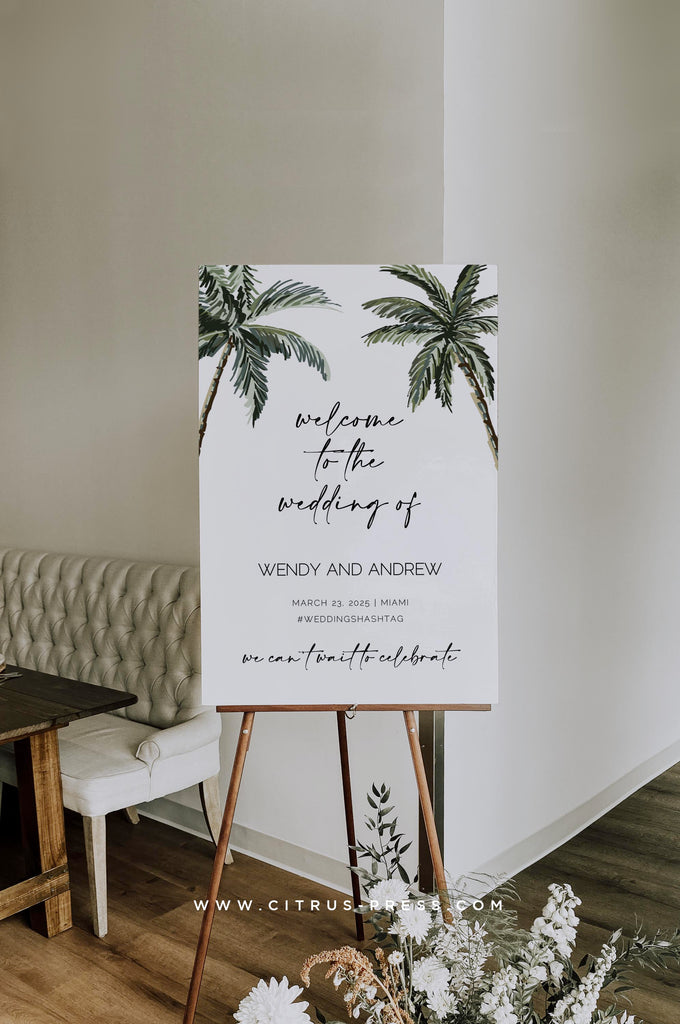 welcome palm plant Palm Tree Wedding Welcome Sign