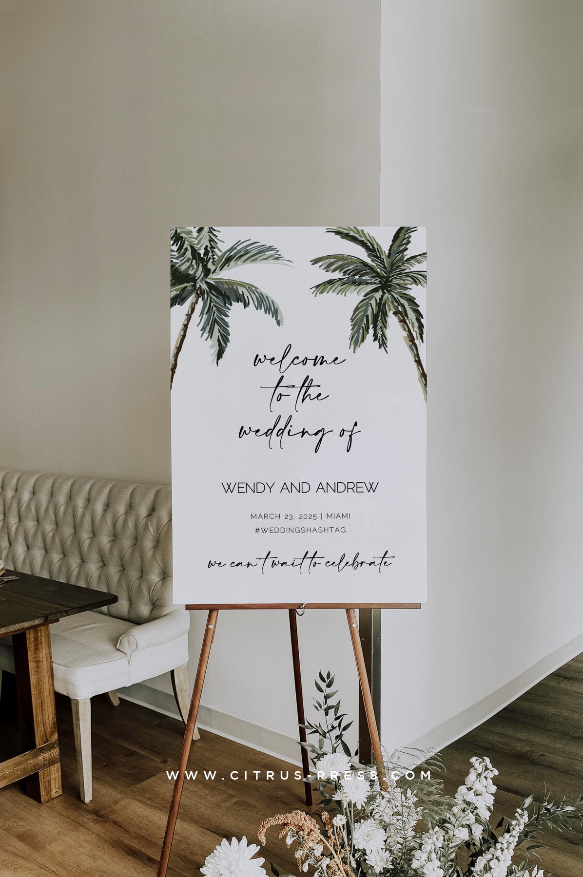 wedding palm plant Palm Tree Wedding Welcome Sign