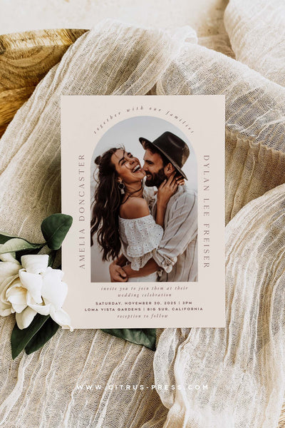Boho Arch Wedding Invitation Printable Template Editing Design with Corjl 
