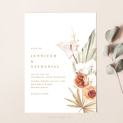 Pampas Grass Tropical Modern Minimal Destination Wedding Invitation