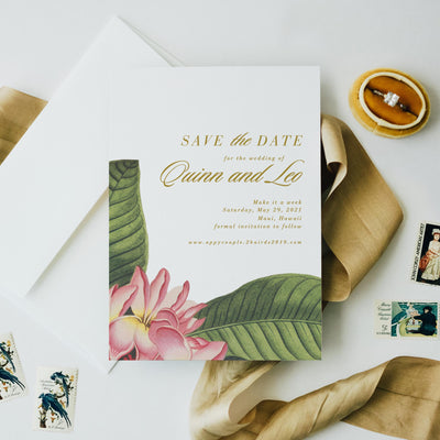 Plumeria Save the date destination wedding Hawaii