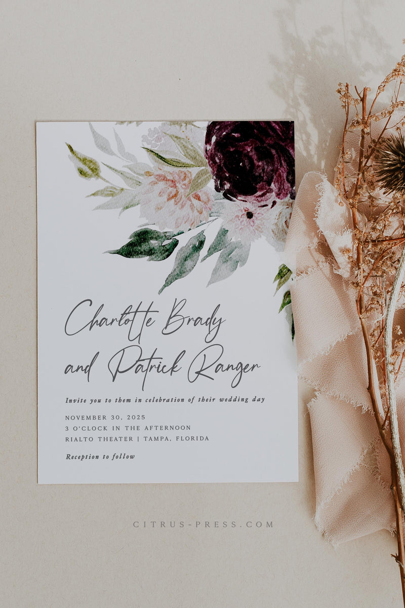 Blush Botanical Floral Wedding Invitation | Printable Template – Citrus ...