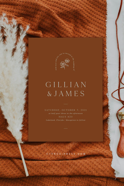 Minimal Rust Orange Boho Wedding Invitation