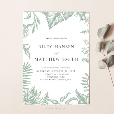 Greenery Forest Romantic Wedding Invitation leaves wildnerness nature