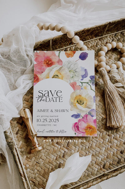 Floral Bloom Wedding Save the Date Card Printable Template