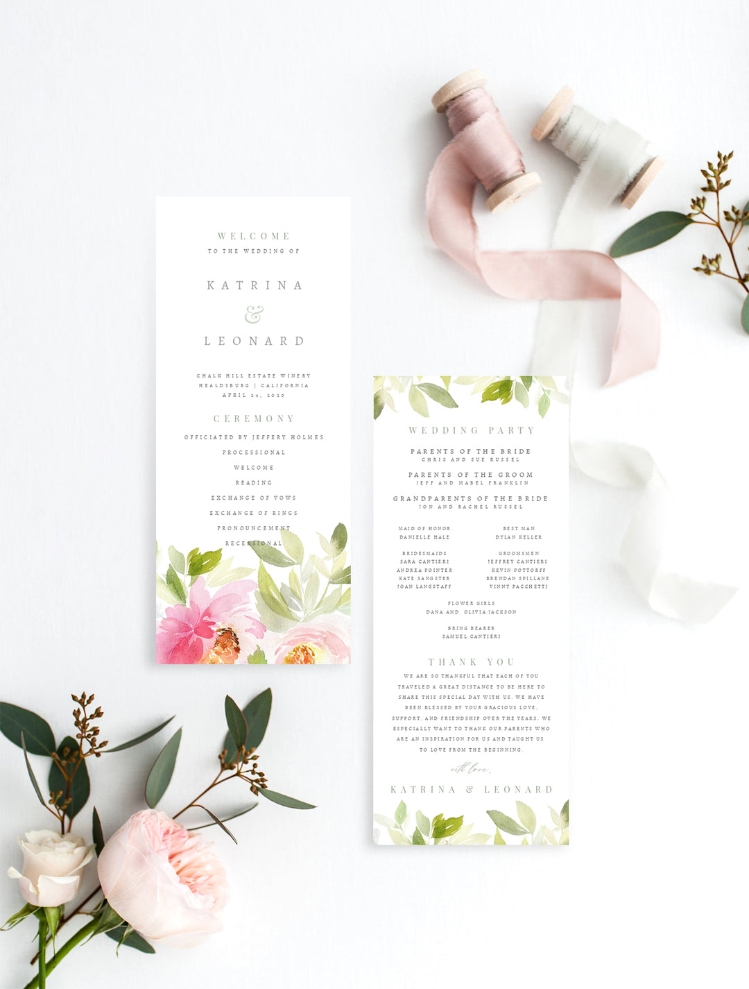 Floral wedding program | Beachweddingtips.com