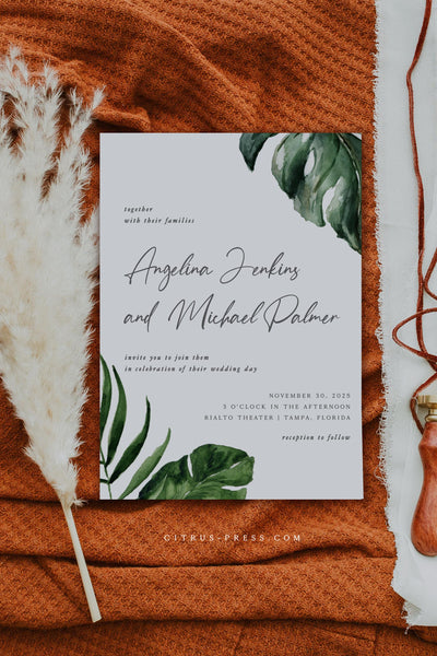 Tropical Greenery Destination Wedding Invitation Suite Editable Template Printable Instant Download DIY Bride