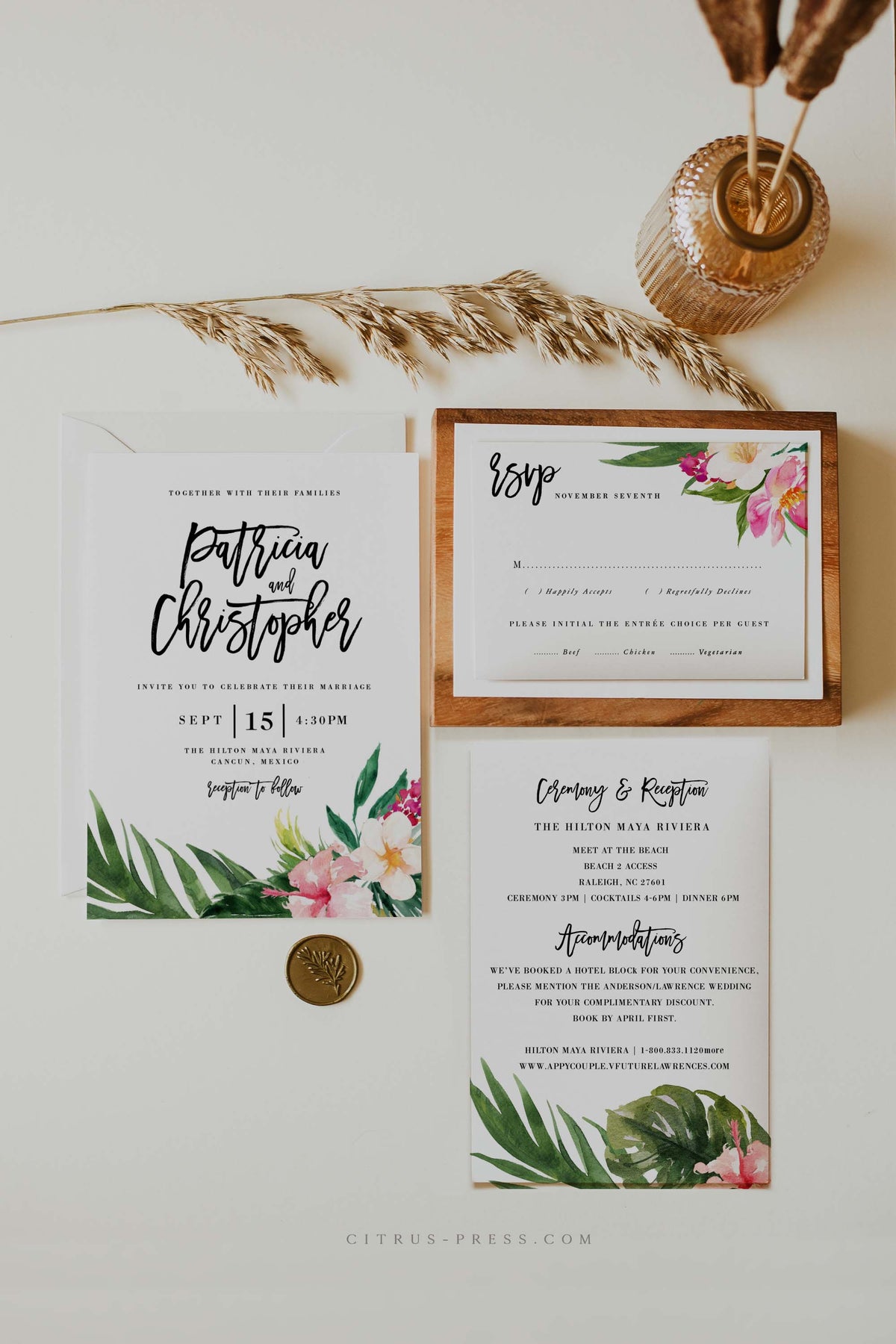 Tropical Floral Wedding Invitation | PDF Template – Citrus Press