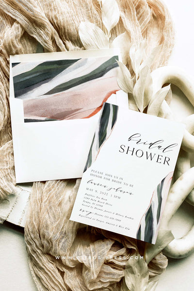 Tropical Leaf Envelope Liner and Bridal Shower Invitation