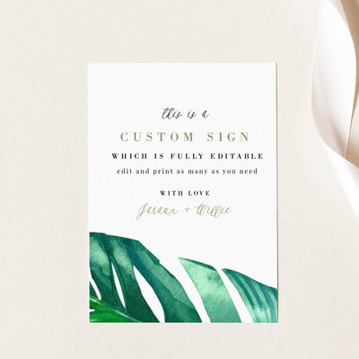 Tropical Wedding Sign Self Editable Template Palm Leaf 