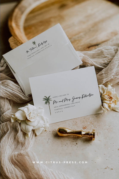 Envelope Guest Addressing Template Tropical Palm Tree Destination Wedding