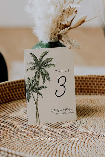 Tropical Table Numbers Wedding Reception Printable Template