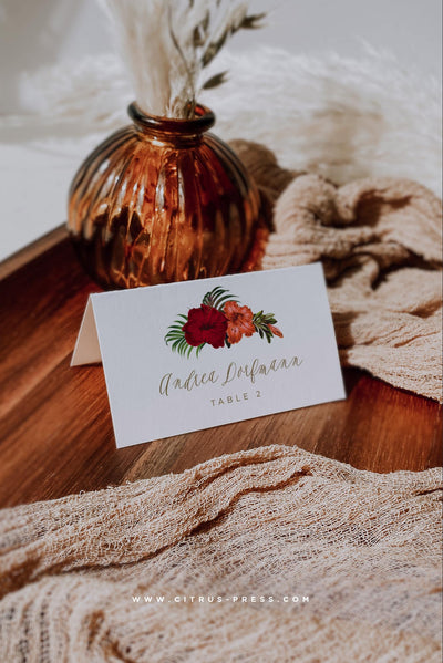 Tropical Flower Place Card Wedding Reception Hibiscus