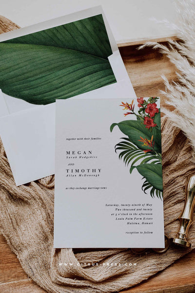 Modern Tropical Wedding Invitation for Destination Wedding Hawaii Mexio California
