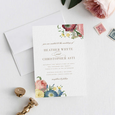 botanical vintage flower wedding invitation