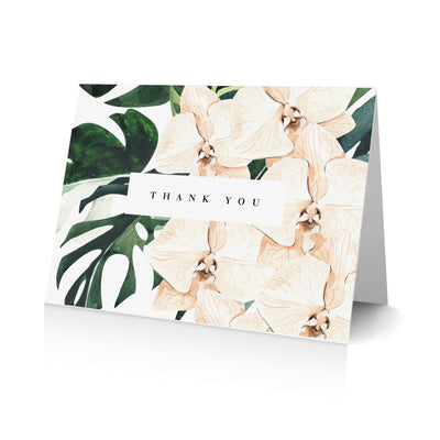 Tropical White Orchid Thank You Card Watercolor design
