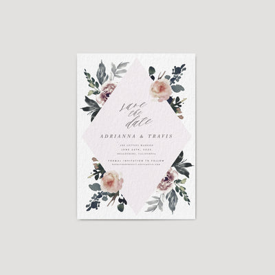 Dark moody floral Save the date gray plum mauve