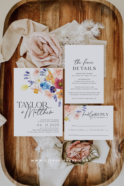 Watercolor Wildflower Wedding Invitation Suite 