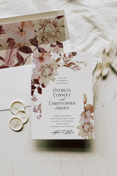 Wildflower Wedding Invitation Suite Boho Arch Design