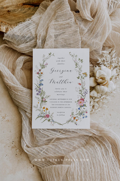 Wildflower Wedding Invitation Printable Template