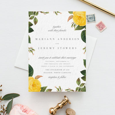 Yellow Roses Botanical Invitation PDF DIY editable Template Corjl