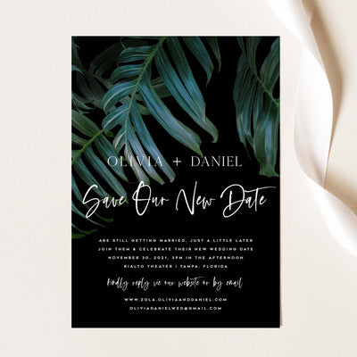 Dark Moody Destination Wedding Save our new date Annoucement Card