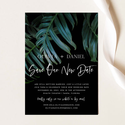 Dark Moody Destination Wedding Save our new date Annoucement Card