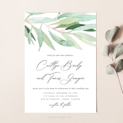 Greenery Eucalyptus Wedding Invitation PDF DIY Self Editable Template