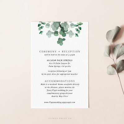 Modern Eucalyptus Wedding Invitation Enclosure card