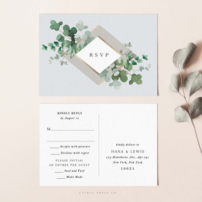 Modern Eucalyptus Wedding Invitation RSVP Postcard