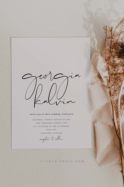 Modern Minimal Wedding Invitation in Millenial Pink