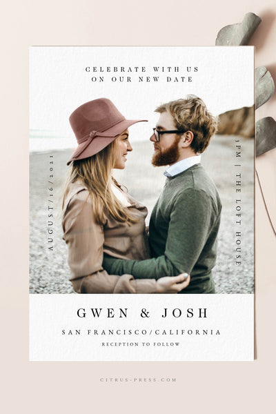 Modern Changed the Date Postponed Save the Date Photo Announcement Card