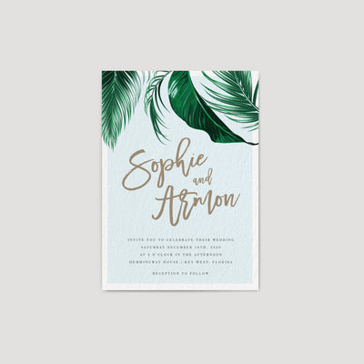 Fun Modern Palm leaf wedding invitation